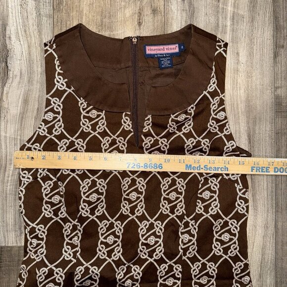 VINEYARD VINES size 4 Dress Brown Sleeveless Sailor's Knot Print Shift Nautical - Picture 5 of 6
